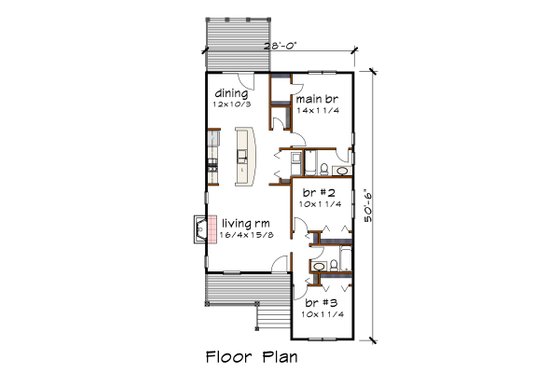 Floor Plan - Main Floor for Traditional House Plan #79-160 - 3 bed, 2 bath