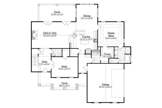 Floor Plan - Main Floor for Farmhouse House Plan #1071-18 - 4 bed, 3.5 bath