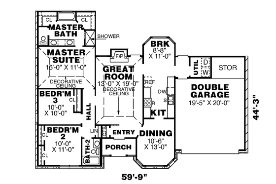 Floor Plan - Main Floor for Traditional House Plan #34-135 - 3 bed, 2 bath