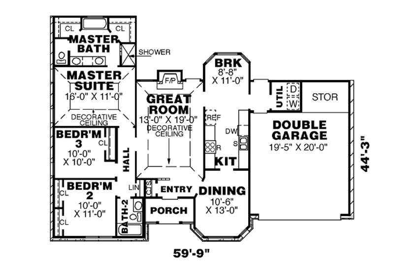 Home Plan - Floor Plan - Main Floor for Traditional House Plan #34-135 - 3 bed, 2 bath