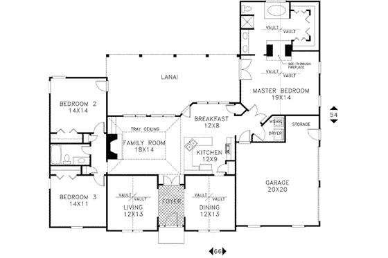 Floor Plan - Main Floor for Mediterranean House Plan #56-158 - 3 bed, 2 bath