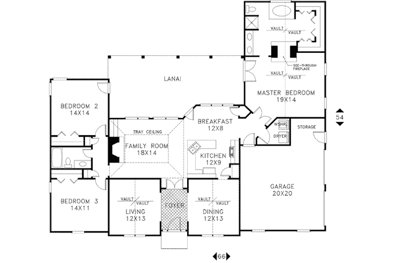 Architectural House Design - Floor Plan - Main Floor for Mediterranean House Plan #56-158 - 3 bed, 2 bath