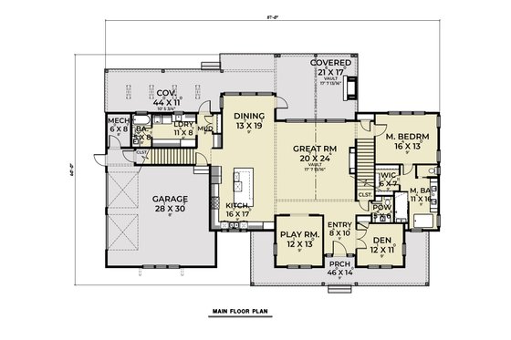 Floor Plan - Main Floor for Farmhouse House Plan #1070-194 - 3 bed, 3.5 bath