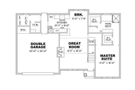 Floor Plan - Main Floor for European House Plan #34-239 - 3 bed, 2.5 bath