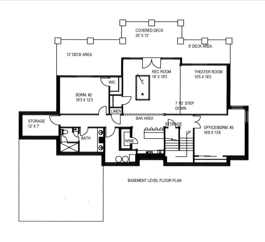 Floor Plan - Lower Floor for Craftsman House Plan #117-1110 - 3 bed, 2.5 bath