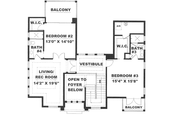 Floor Plan - Upper Floor for Mediterranean House Plan #27-293 - 3 bed, 3.5 bath