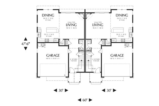 Floor Plan - Main Floor for Craftsman House Plan #48-549 - 2 bed, 2.5 bath