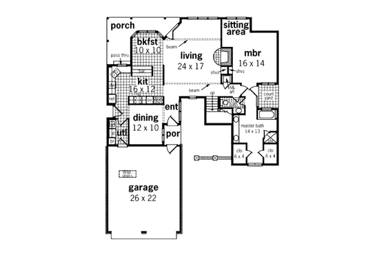 Floor Plan - Main Floor for Mediterranean House Plan #45-349 - 3 bed, 2 bath