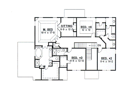 Floor Plan - Upper Floor for European House Plan #67-570 - 4 bed, 3.5 bath