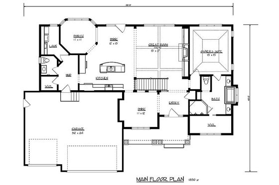 Floor Plan - Main Floor for Traditional House Plan #320-485 - 3 bed, 2.5 bath