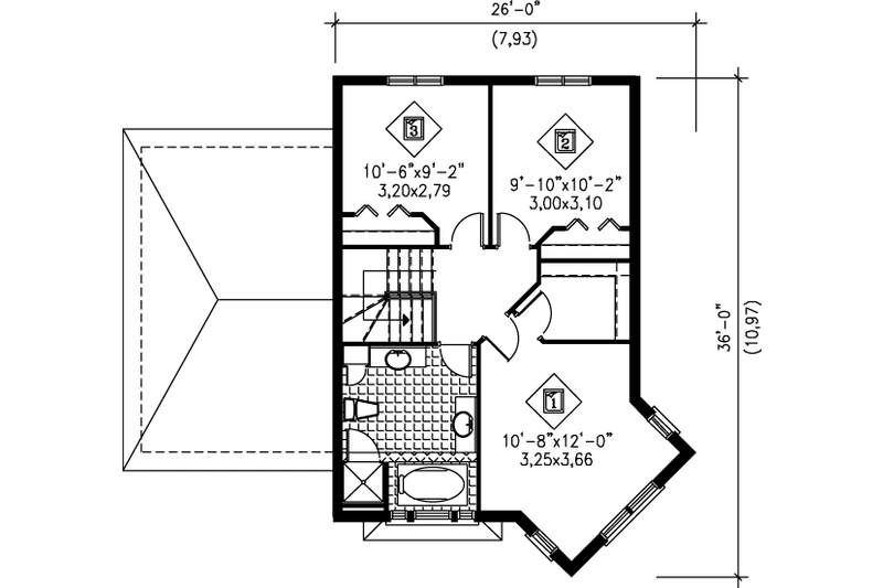Dream House Plan - Floor Plan - Upper Floor for European House Plan #25-2003 - 3 bed, 1.5 bath