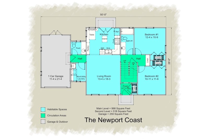 House Design - Floor Plan - Main Floor for Colonial House Plan #489-7 - 3 bed, 2.5 bath