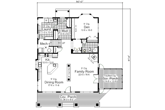 Floor Plan - Main Floor for Bungalow House Plan #51-366 - 3 bed, 3 bath