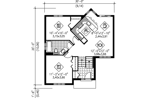 Floor Plan - Main Floor House Plan #25-1032 - 2 bed, 1 bath