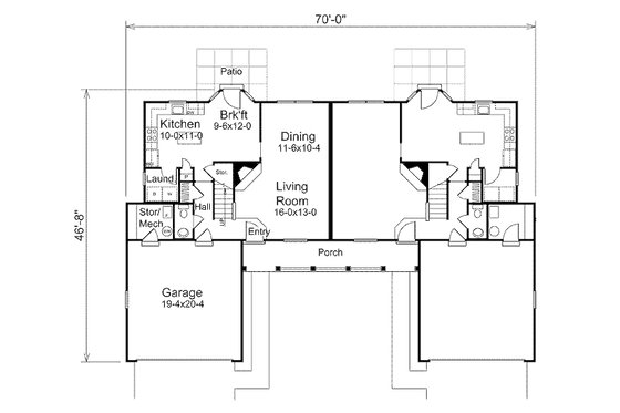 Floor Plan - Main Floor for Traditional House Plan #57-391 - 3 bed, 2.5 bath