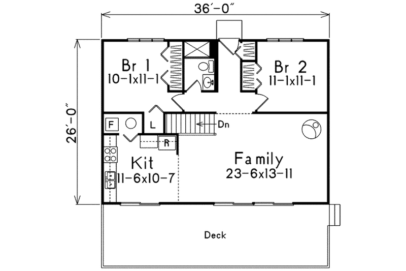 Home Plan - Floor Plan - Main Floor for Modern House Plan #57-497 - 2 bed, 1 bath