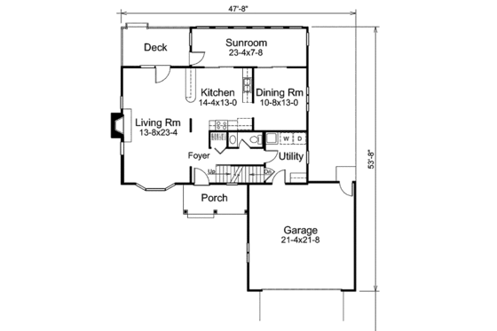 Floor Plan - Main Floor for Traditional House Plan #57-448 - 3 bed, 2.5 bath