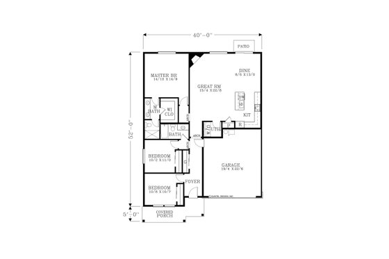 Floor Plan - Main Floor for Craftsman House Plan #53-739 - 3 bed, 2 bath