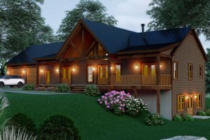 Cabin Exterior - Front Elevation Plan #932-1023