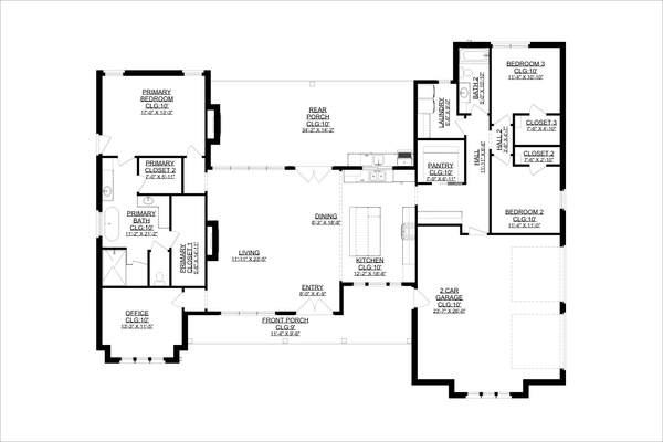 Architectural House Design - Floor Plan - Main Floor for Ranch House Plan #1127-1 - 3 bed, 2 bath
