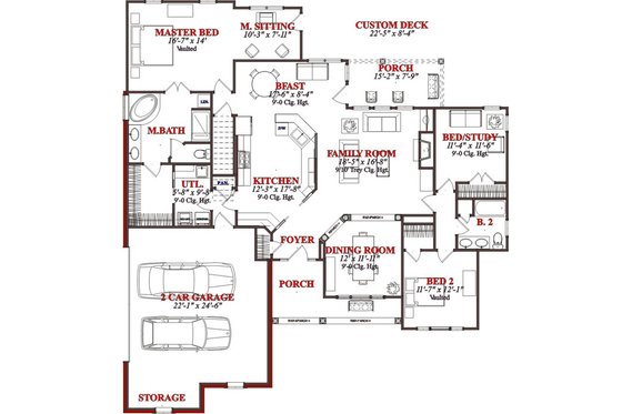 Floor Plan - Main Floor for Traditional House Plan #63-192 - 5 bed, 3 bath