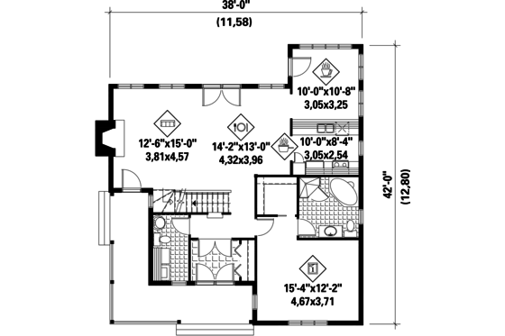 Floor Plan - Main Floor for Country House Plan #25-4744 - 4 bed, 2 bath