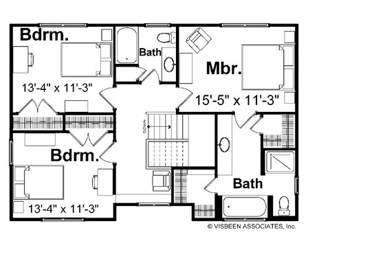 Floor Plan - Upper Floor for Farmhouse House Plan #928-6 - 3 bed, 2.5 bath