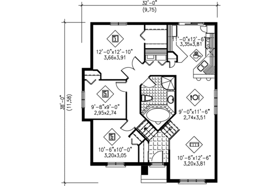 Floor Plan - Main Floor for European House Plan #25-1008 - 3 bed, 1 bath