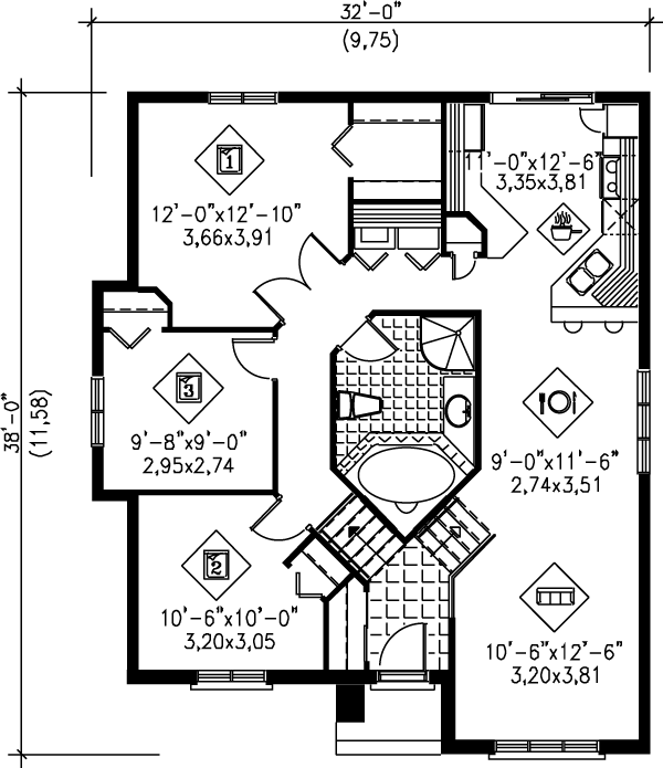 European Floor Plan - Main Floor Plan #25-1008