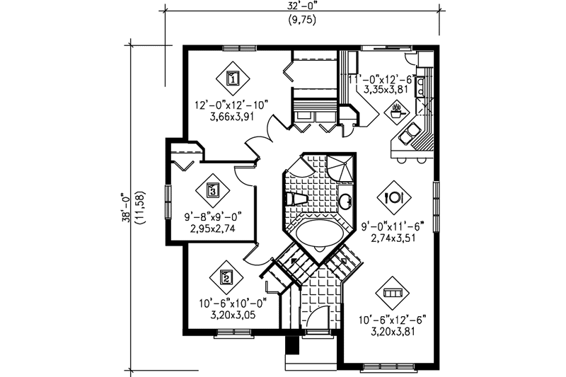 Dream House Plan - Floor Plan - Main Floor for European House Plan #25-1008 - 3 bed, 1 bath