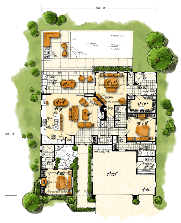 Home Plan - Adobe / Southwestern Floor Plan - Main Floor Plan #942-48
