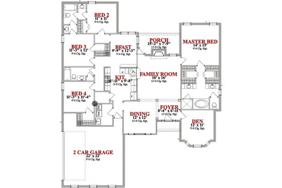Floor Plan - Main Floor for Traditional House Plan #63-353 - 4 bed, 3 bath