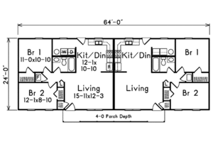 Floor Plan - Main Floor for Ranch House Plan #57-162 - 2 bed, 1 bath