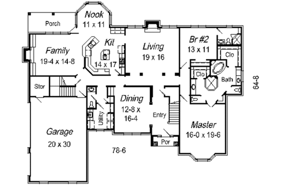 Floor Plan - Main Floor for European House Plan #329-307 - 4 bed, 3.5 bath