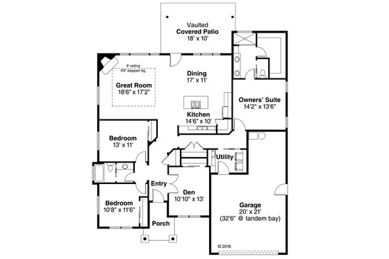 Floor Plan - Main Floor for Craftsman House Plan #124-1031 - 3 bed, 2 bath