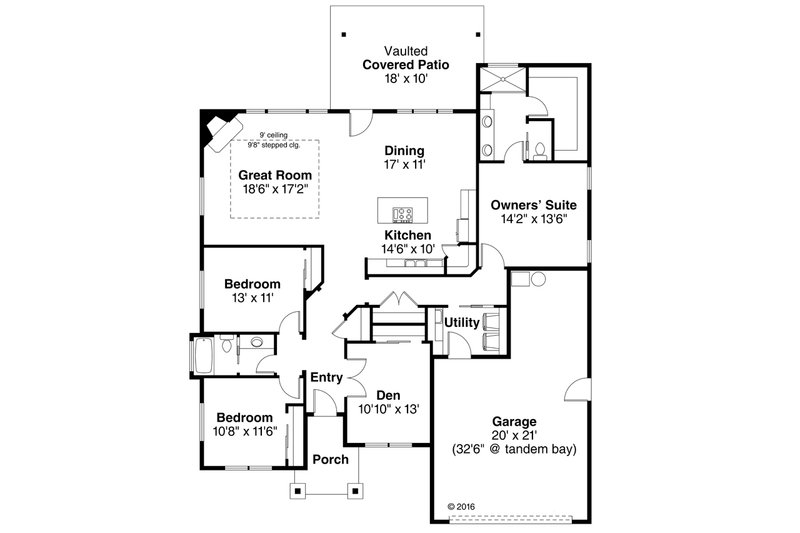 Dream House Plan - Floor Plan - Main Floor for Craftsman House Plan #124-1031 - 3 bed, 2 bath
