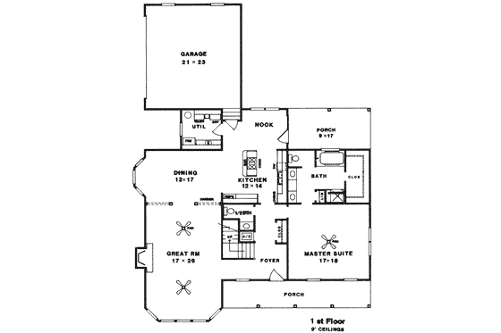 Floor Plan - Main Floor for Country House Plan #14-207 - 3 bed, 2.5 bath
