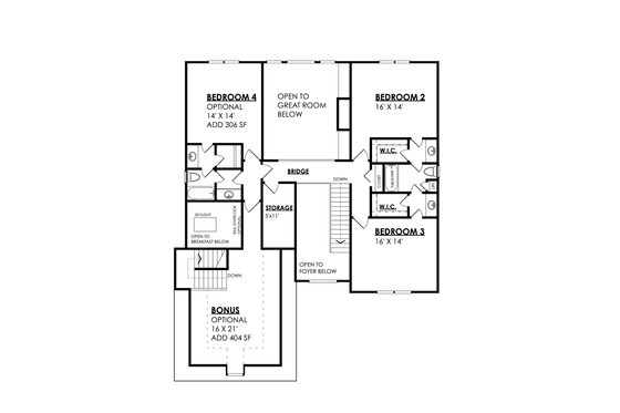 Floor Plan - Upper Floor for Traditional House Plan #30-362 - 3 bed, 2.5 bath