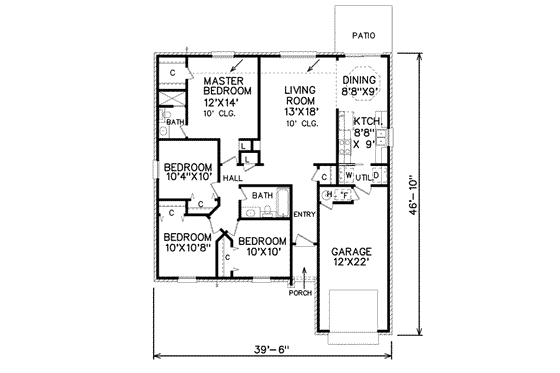 Floor Plan - Main Floor for Traditional House Plan #65-354 - 4 bed, 2 bath