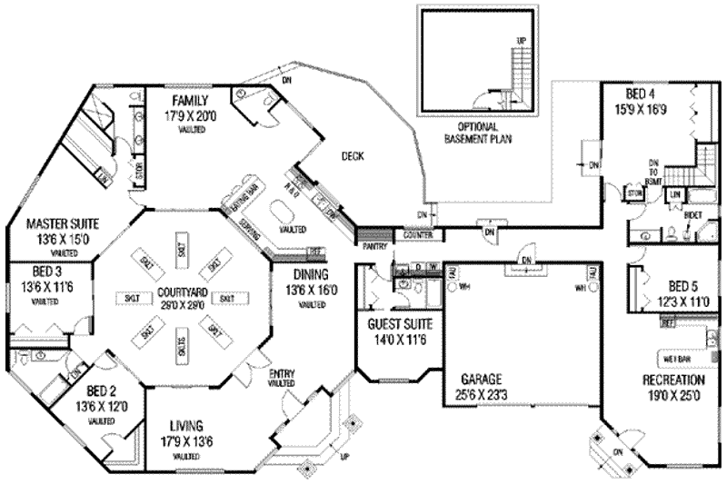 Dream House Plan - Floor Plan - Main Floor for Modern House Plan #60-513 - 5 bed, 4 bath