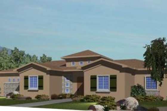 Exterior - Front Elevation for Adobe / Southwestern House Plan #24-243 - 4 bed, 2 bath