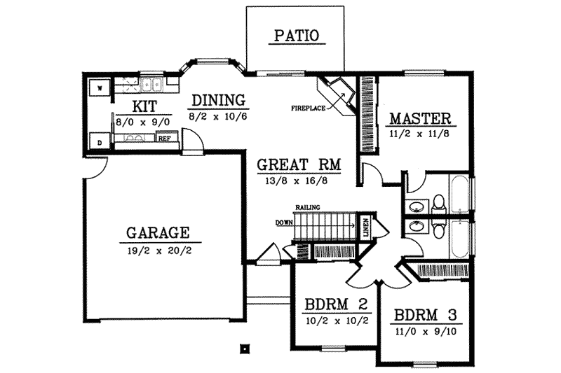 Home Plan - Floor Plan - Main Floor for Ranch House Plan #92-106 - 3 bed, 2 bath