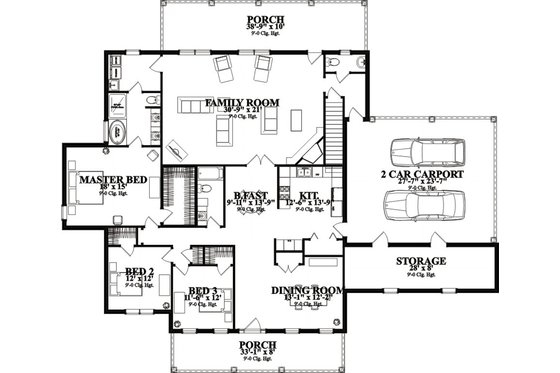 Floor Plan - Main Floor for Country House Plan #63-292 - 3 bed, 2.5 bath