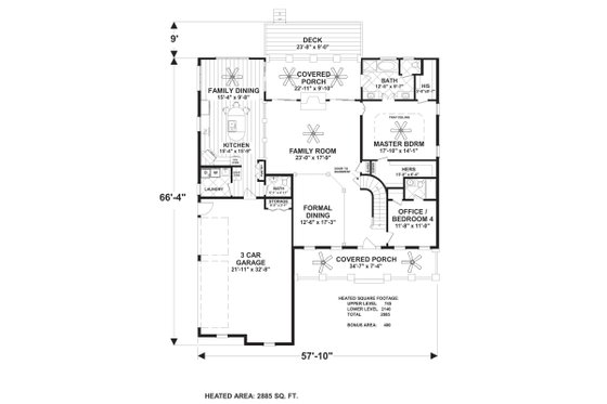 Floor Plan - Main Floor for Craftsman House Plan #56-726 - 4 bed, 4 bath