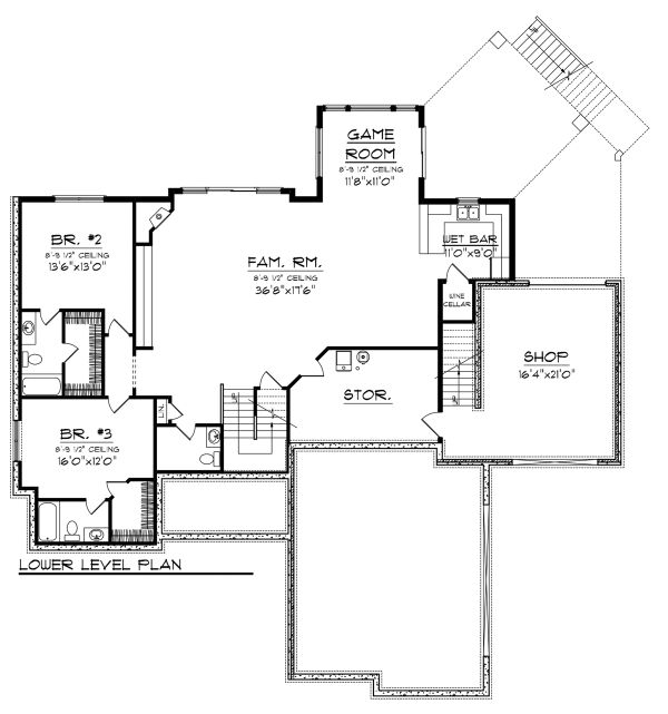 Ranch Floor Plan - Lower Floor Plan #70-1149