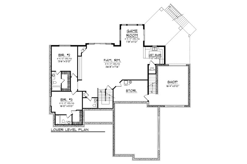 House Blueprint - Floor Plan - Lower Floor for Ranch House Plan #70-1149 - 3 bed, 4.5 bath