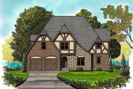 Exterior - Front Elevation for European House Plan #413-876 - 4 bed, 3.5 bath