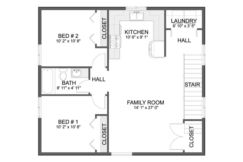 Architectural House Design - Floor Plan - Upper Floor for European House Plan #1060-257 - 2 bed, 1.5 bath