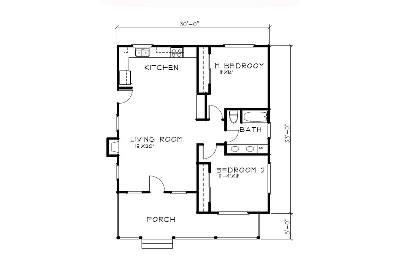 Architectural House Design - Floor Plan - Main Floor for Cottage House Plan #515-59 - 2 bed, 1 bath