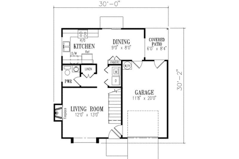 House Blueprint - Floor Plan - Main Floor for Traditional House Plan #1-188 - 2 bed, 2.5 bath